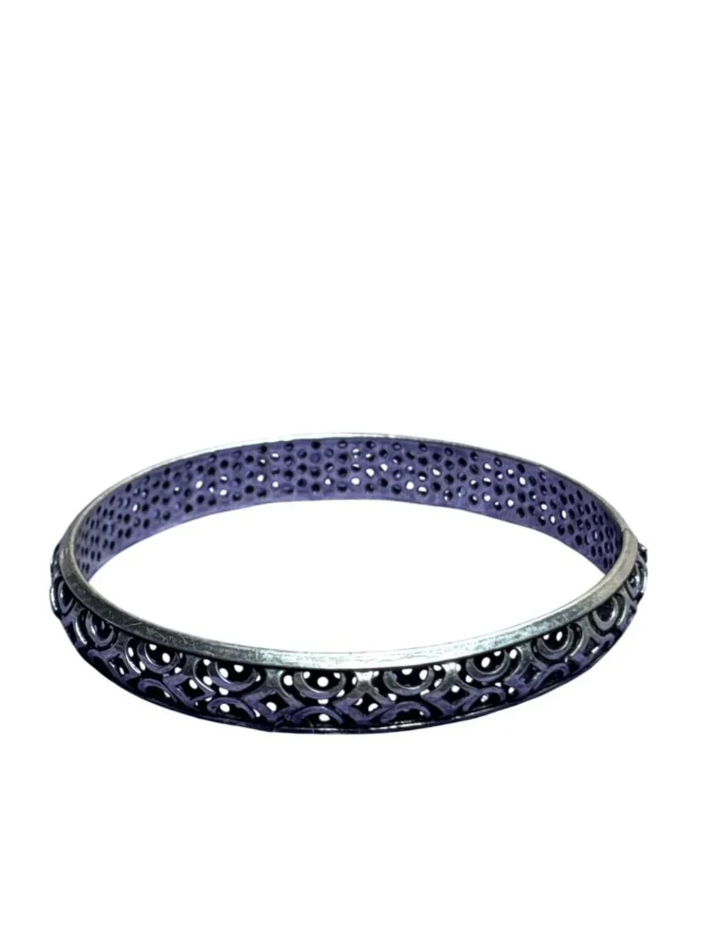 Silvertone Cutout Bangle Bracelet Geometric